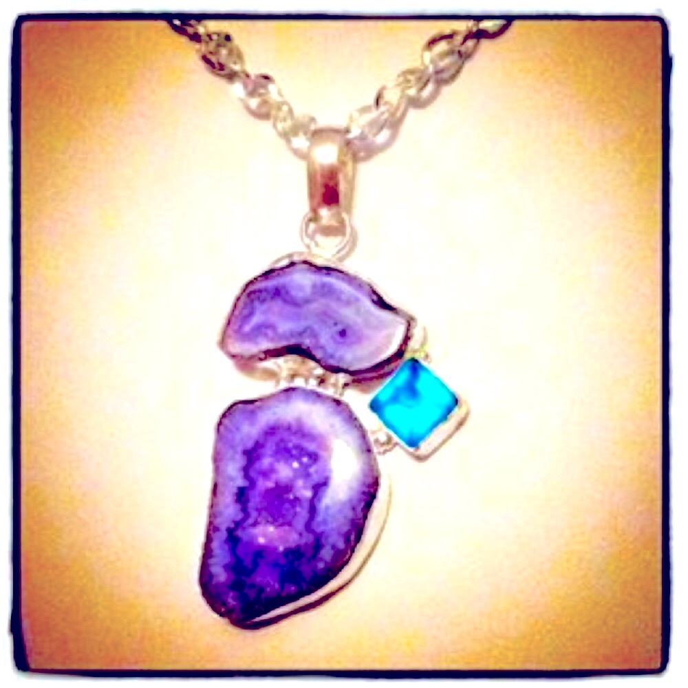Sterling Silver Blue Solar Quartz Druzy Necklace